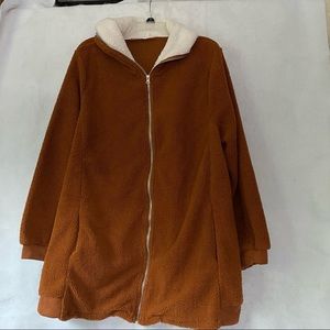 Rust Full Zip Faux Fleece Hoodie Jacket Lightweight Zip-Up Hood Size 3XL